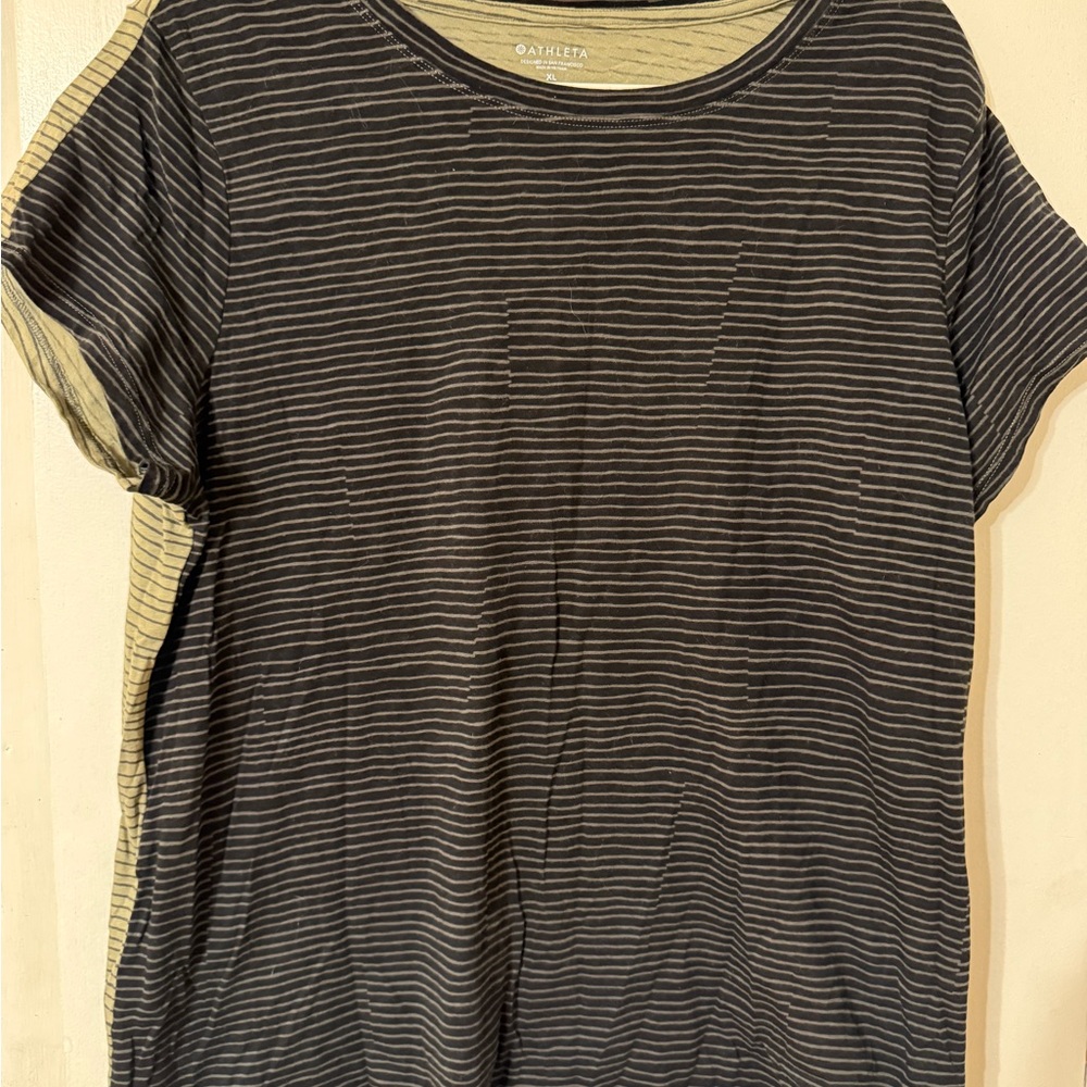 Athleta Charcoal Striped Short Sleeve Tee